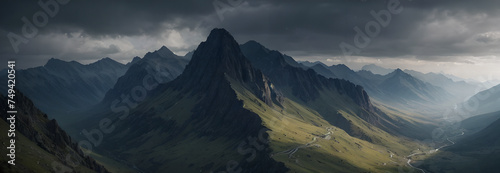 Panorama rocky mountain landscape digital illustration