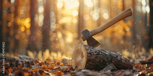 Axe to grind - an ax wedged in a wooden tree stump