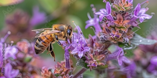 Bumblebee with flowers pollinating nature while collecting pollen for honey. cross-pollination, nature