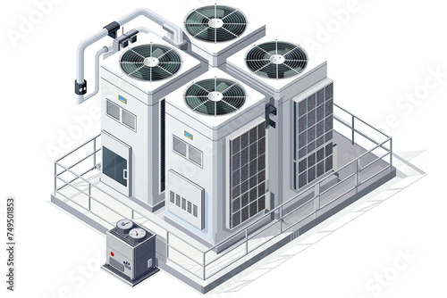 Industrial large Air Conditioner condensing unit, VRF units for commercial or factory, isometric illustration.