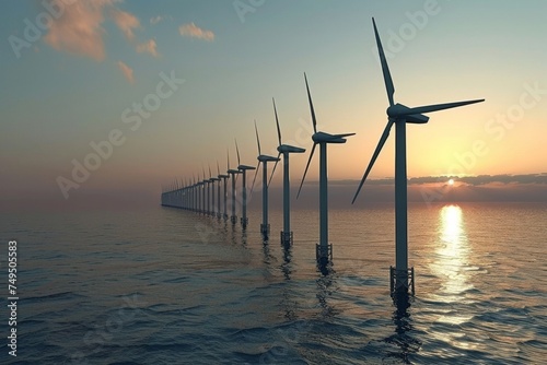 A coastal renewable energy landscape, with windmills and solar arrays strategically placed along the shoreline to harness nature's power energy conservation and sustainability