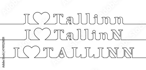 I Love Tallinn. Name of the capital of Estonia, contour line.