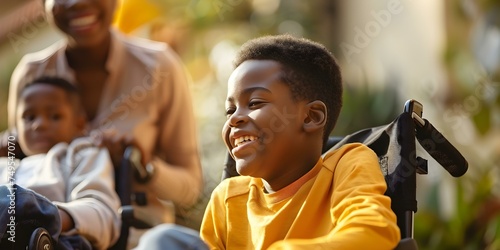 A diverse family plays with a teenager who has special needs. Concept Family Bonding, Special Needs Inclusion, Multicultural Connection, Joyful Moments