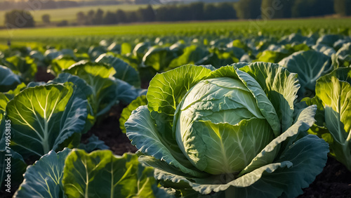 fresh cabbage growing in a harvest field farming