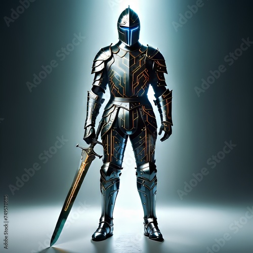 A futuristic knight with circuit armour defending your it and network 