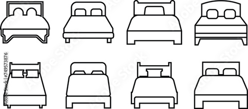 Bed icon in line style set. isolated on transparent background. sign, symbol of furniture use for sleep night in hotel, hospital and home Accommodation double bed vector for apps and website