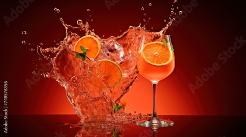 aperol spritz. Glass of orange spritz aperol drink cocktail, splash with Aperol-Syringe cocktail