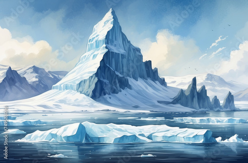 Iceberg landscape watercolor background