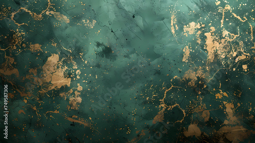 Marble green ink abstract art for abstract background. High-quality paper texture with a smooth marble background pattern with gold drops