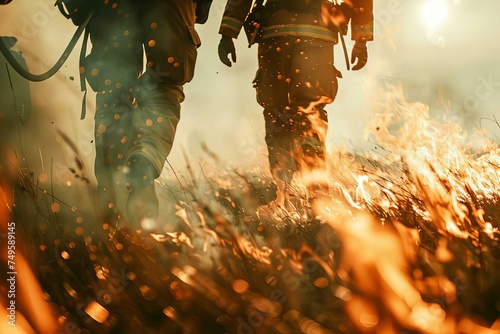 Close Up of Firefighters Walking in Wild Fire