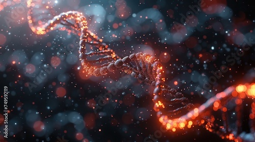 Abstract blue and orange DNA molecule technology background