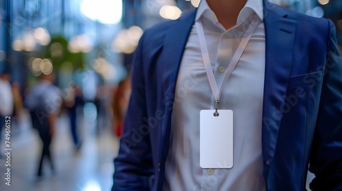 Professional Businessman with Blank ID Badge at Corporate Event. Generative ai