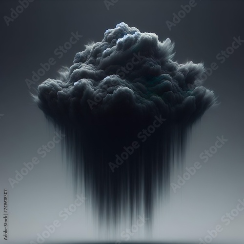 A black cloud floating in the air. This image can be used to depict a stormy weather or a dark atmosphere.