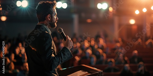 Preacher giving sermon during the Sunday service at church