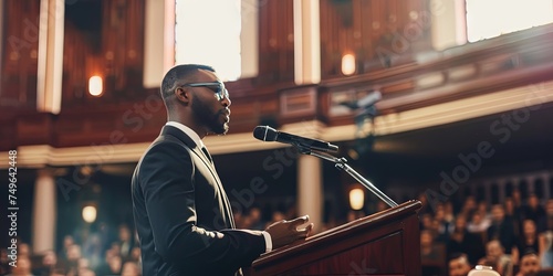 Preacher giving sermon during the Sunday service at church