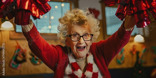 Grandma cheerleader - elderly woman of retired age enjoying life by taking it to the extreme with a healthy active fitness lifestyle
