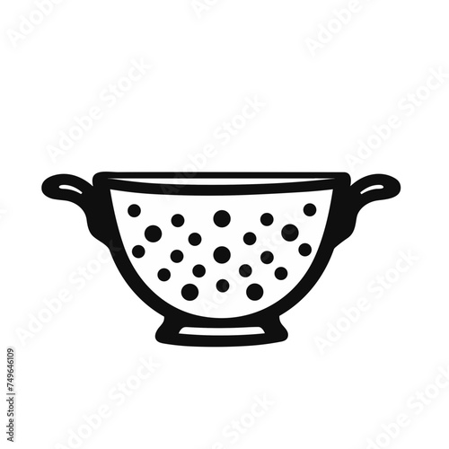 kitchen utensils colander strainer cullender black and white vector illustration isolated transparent background logo, cut out or cutout t-shirt print design