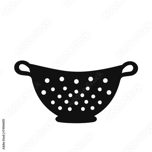 kitchen utensils colander strainer cullender black and white vector illustration isolated transparent background logo, cut out or cutout t-shirt print design