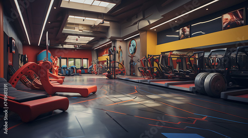 A gym interior with a superhero training theme, complete with obstacle courses and superhero-inspired equipment.