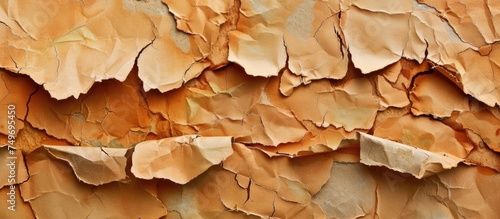 The close-up view captures a wall with layers of paint peeling off, revealing different colors and textures. Cracked and chipped areas add character to the aged surface.