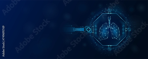Lung human chip in electronic circuit board microchip processor technology medical. Innovative health care information processing of digital hi tech future. Empty space for text. Banner vector.