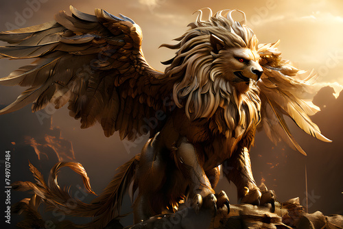 Griffin (Greek mythology - creature with the body of a lion and the head and wings of an eagle) Generative AI