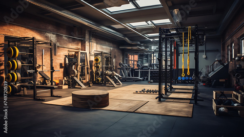 A gym with a focus on functional training, including sleds, plyometric boxes, and suspension trainers.