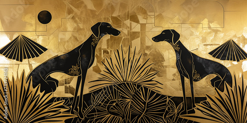 Art Deco Black and Gold Dogs