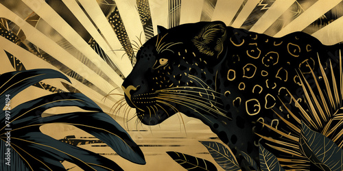 Art Deco Black and Gold Leopard