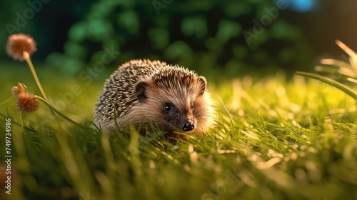 Animal photo of hedgehog on green grass