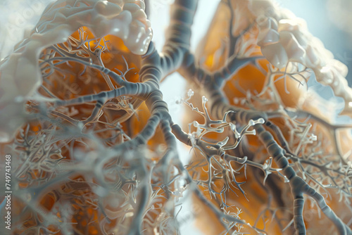 Human lungs with bronchi and pulmonars alveoli