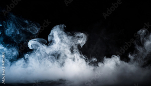 Abstract fog on black background with white cloudiness. Mysterious and atmospheric, evoking ambiguity and depth in imagery.