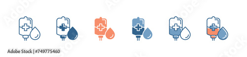 medical blood transfusion donor icon set people life volunteer dripped blood bag donation vector illustration for web and app