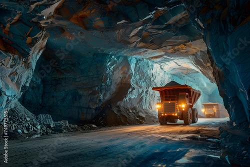 Dumper truck carrying porphyry rocks through a quarry mine