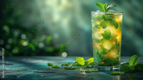 Minty Mojito, Freshly Mixed Mint Drink, Cool and Refreshing Mint Beverage, Green Tea with a Twist of Mint.