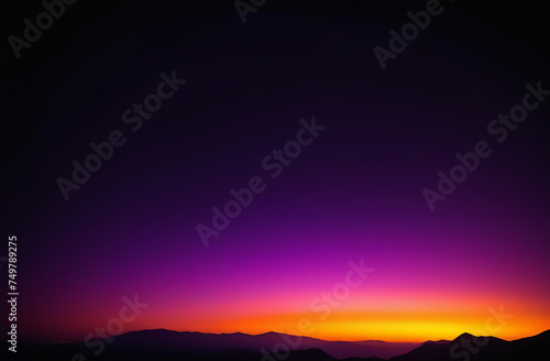Stylized dawn over the mountains. The sky is flooded with red, orange purple. Lots of black around the edges