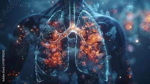 Human lungs full of futuristic and digital with text copy space