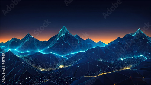 Mountain Range Landscape with glowing light dots