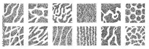 Set of pattern texture with crosshatch hand drawn line. Organic scribble shape drawing with pencil. Contemporary vector illustration.