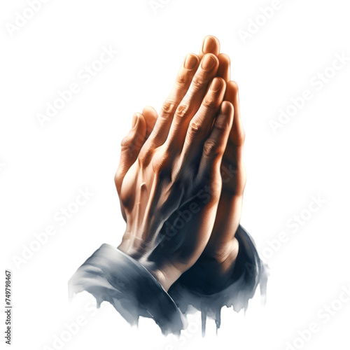 Close-up of clasped hands in a prayerful gesture, symbolizing devotion or seeking comfort