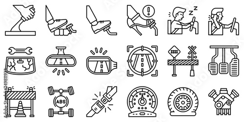 Car accident and safety related line icon set 3