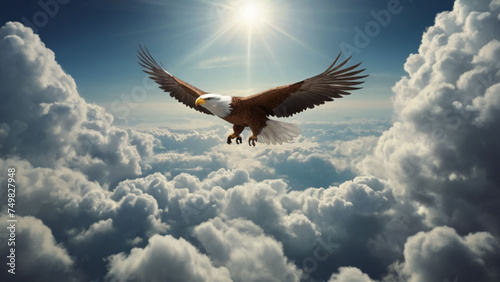 Eagle flying above the clouds