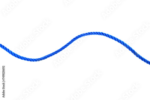 Blue nylon rope isolated on white background.Selection focus.