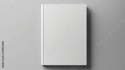 White Blank Book Cover Seen from Above on Grey Background, with Shadow.