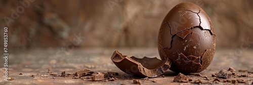Chocolate Egg, Broken Open Easter Egg, Copy Space