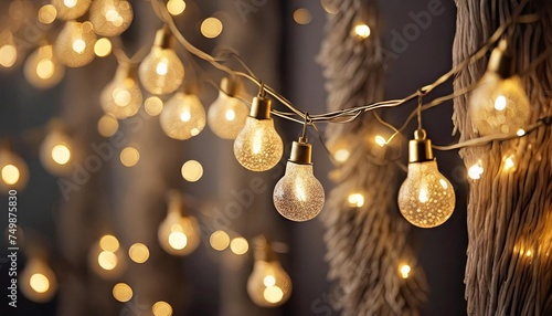 gold string lights on a boho style christmas background