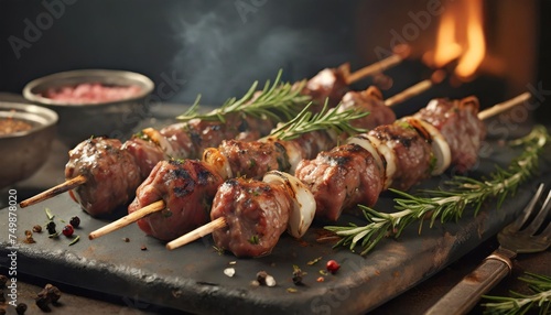 arrosticini italian lamb kebabs with rosemary and spices cooked over a brazier