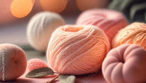 peaches and yarn in peach fuzz color close up peach fuzz color concept colour trend 2024 pantone peach fuzz 13 1023