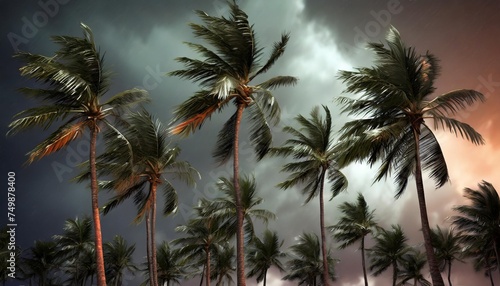 palm trees blowing in the winds before catastrophic hurricane irma