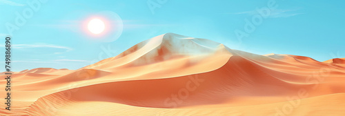 the sun in the desert, a brown sand dunes in the desert on blue sky background, appropriate for travel magazines, blog headers, website backgrounds, or desert themed contras designs.banne